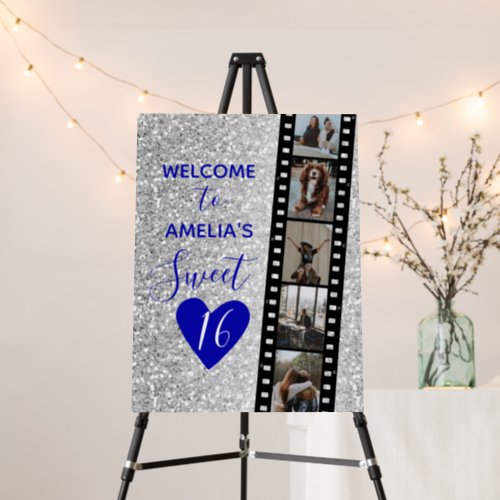 Elegant Sweet 16 Navy  Silver Welcome Photo Sign