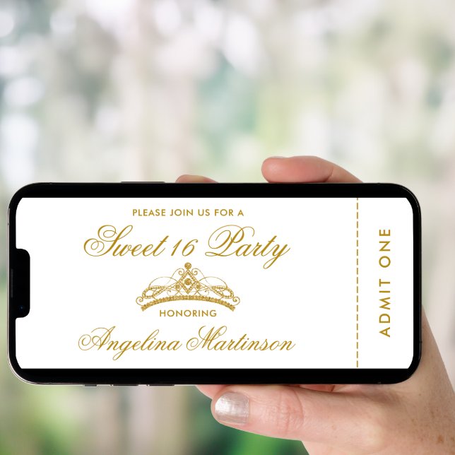 Elegant Sweet 16 Party Gold and White Ticket Invitation (Front Digital)