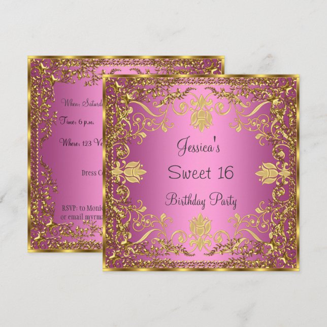 Elegant Sweet 16 pink Gold Invitation (Front/Back)