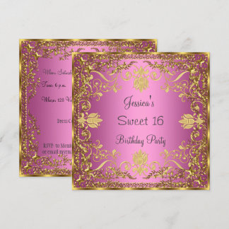Elegant Sweet 16 pink Gold Invitation