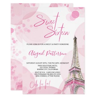 Elegant Sweet 16 Pink White Paris Birthday Invitation