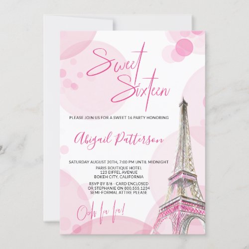 Elegant Sweet 16 Pink White Paris Birthday Invitation