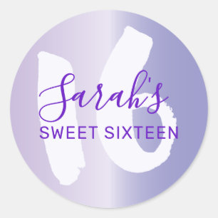 Elegant Sweet 16 Purple Metallic Birthday Classic Round Sticker
