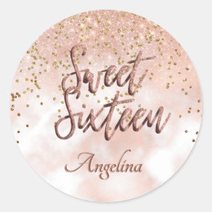 Elegant Sweet 16 Rose Blush Pink Gold Glitter Classic Round Sticker
