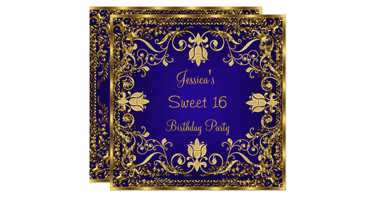 elegant sweet 16 royal blue gold invitation zazzle com office party invitation