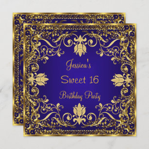 Elegant Sweet 16 Royal Blue Gold Invitation