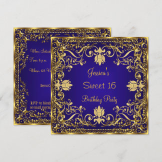 Elegant Sweet 16 Royal Blue Gold Invitation