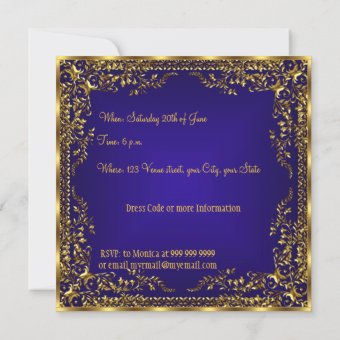 Elegant Sweet 16 Royal Blue Gold Invitation | Zazzle