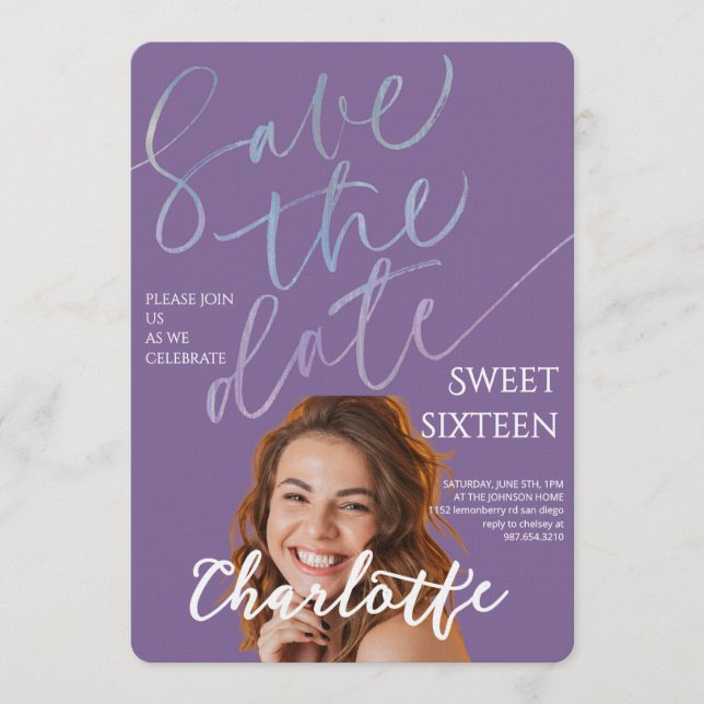 Elegant Sweet 16 Save the Date Birthday Invitation (Front)