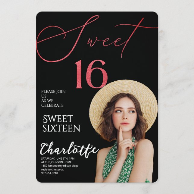 Elegant Sweet 16 Save the Date Birthday Invitation (Front)