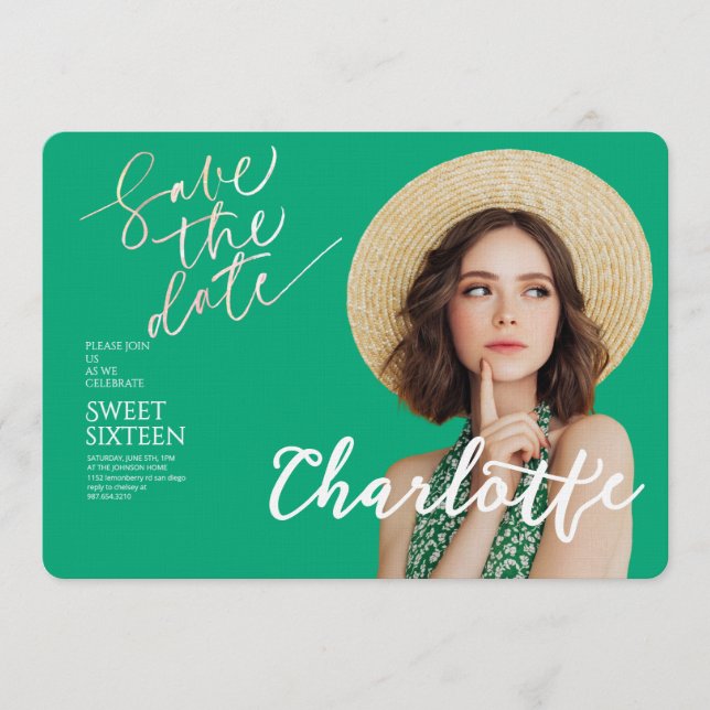 Elegant Sweet 16 Save the Date Birthday Invitation (Front)
