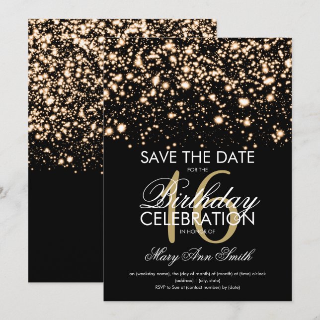 Elegant Sweet 16 "Save The Date" Gold Invitation (Front/Back)