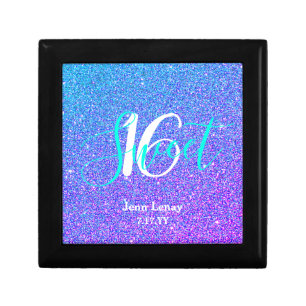 Elegant Sweet 16 Teal Purple Glitter Name Jewelry Gift Box
