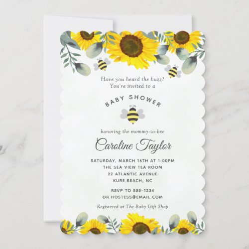Elegant Sweet as Can Bee Sunflowers Baby Shower Invitation