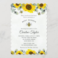 Elegant Sweet as Can Bee Sunflowers Baby Shower Invitation