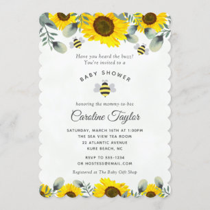 Elegant Sweet as Can Bee Sunflowers Baby Shower Invitation