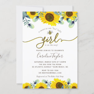 Elegant Sweet Bee Sunflowers Girl Baby Shower Invitation
