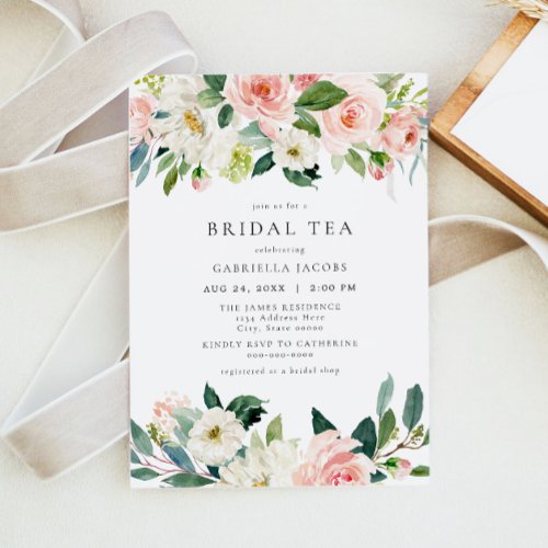 Elegant  Sweet Blush Pink Floral Bridal Tea Invitation