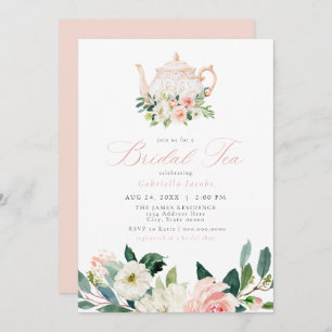 Elegant & Sweet Blush Pink Floral Bridal Tea Invitation