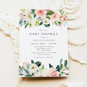Elegant & Sweet Blush Pink Floral Girl Baby Shower Invitation