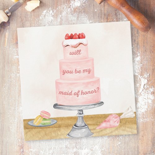 Elegant Sweet Cake Maid of Honor Proposal Card
