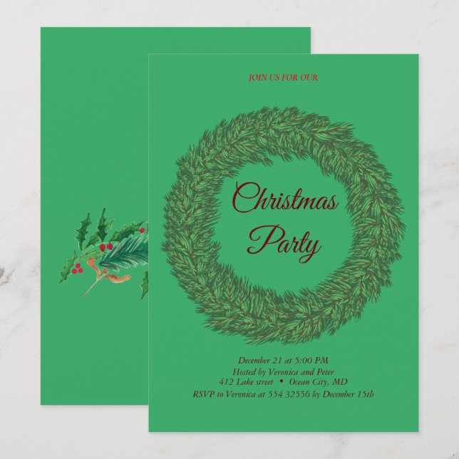 Elegant sweet Christmas invitation (Front/Back)