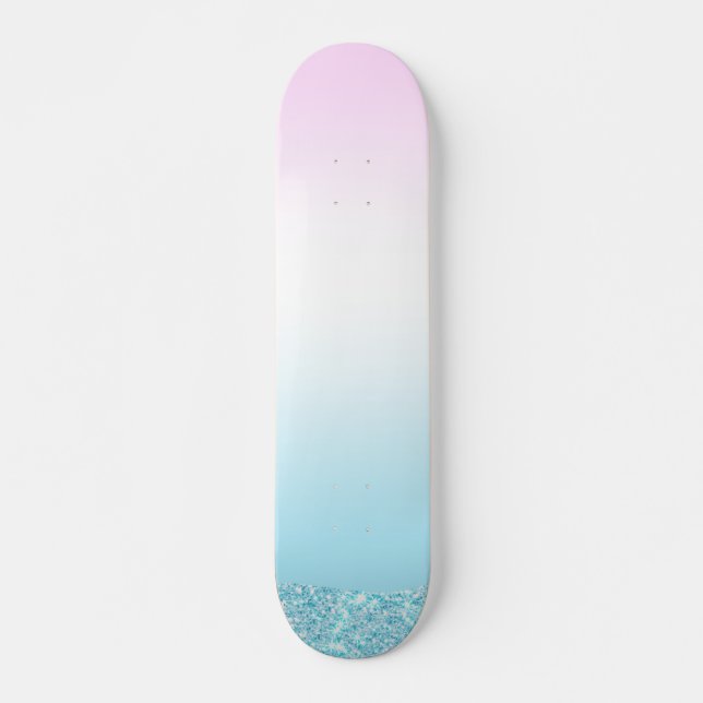 Elegant sweet colorful gradient glitter Rainbow Skateboard (Front)