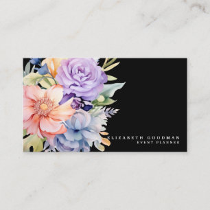 Elegant Sweet Flowers Black Business Cards
