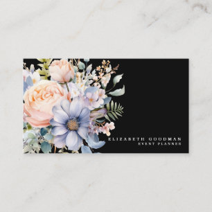 Elegant Sweet Flowers Black Business Cards