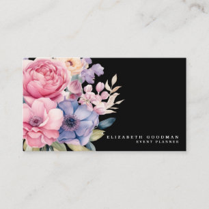 Elegant Sweet Flowers Black Business Cards