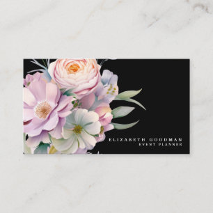 Elegant Sweet Flowers Black Business Cards