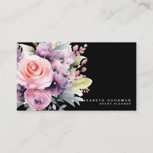 Elegant Sweet Flowers Black Business Cards