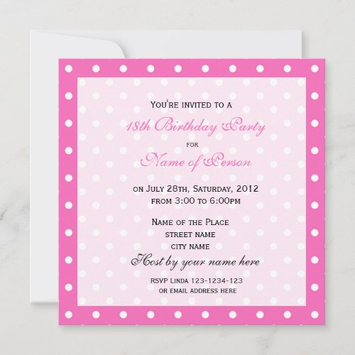 Elegant, sweet girly pink eighteen birthday party custom announcement