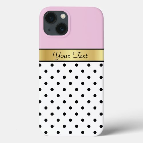 Elegant Sweet Lilac  White Black Polka Dots Gold iPhone 13 Case