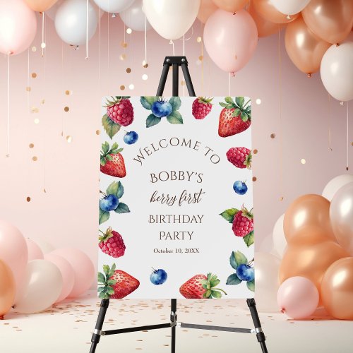 Elegant Sweet One Berry First Birthday Welcome Foam Board