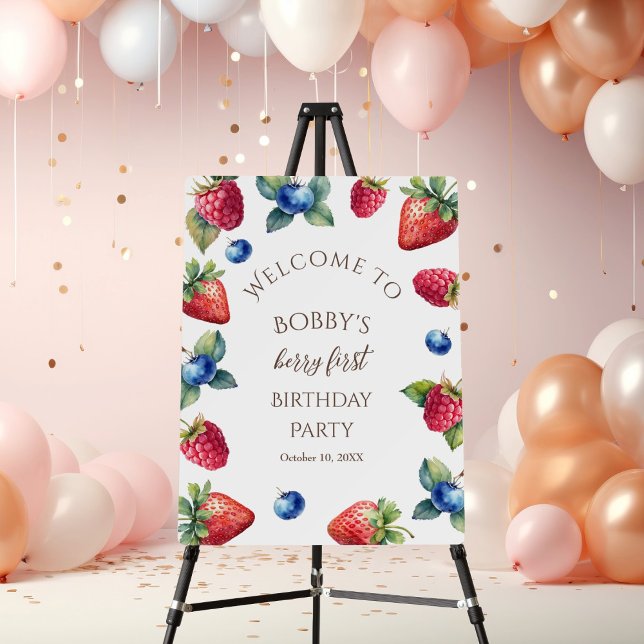 Elegant Sweet One Berry First Birthday Welcome Foam Board (Creator Uploaded)