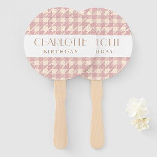 Elegant sweet pastel pink gingham plaid checked hand fan
