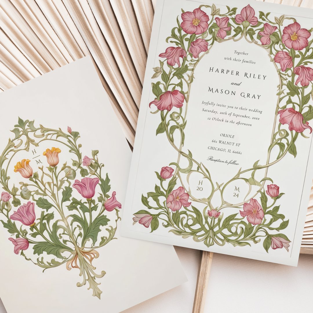 Elegant Sweet Pea Art Nouveau Wedding Invitation