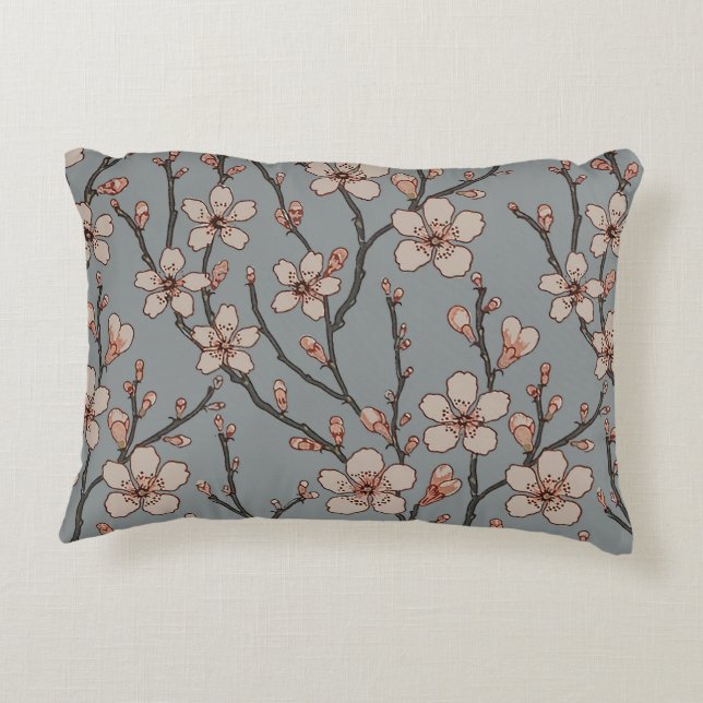 Elegant Sweet Pink Flower Blossom Cherry Pattern Accent Pillow (Back)