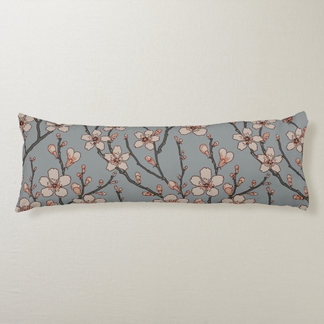 Elegant Sweet Pink Flower Blossom Cherry Pattern Body Pillow (Front)