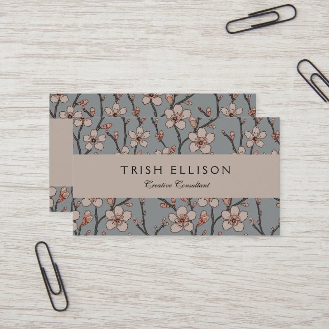 Elegant Sweet Pink Flower Blossom Cherry Pattern Business Card (Front/Back In Situ)