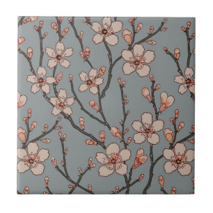 Elegant Sweet Pink Flower Blossom Cherry Pattern Ceramic Tile
