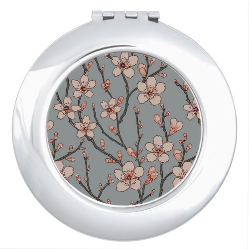 Elegant Sweet Pink Flower Blossom Cherry Pattern Compact Mirror