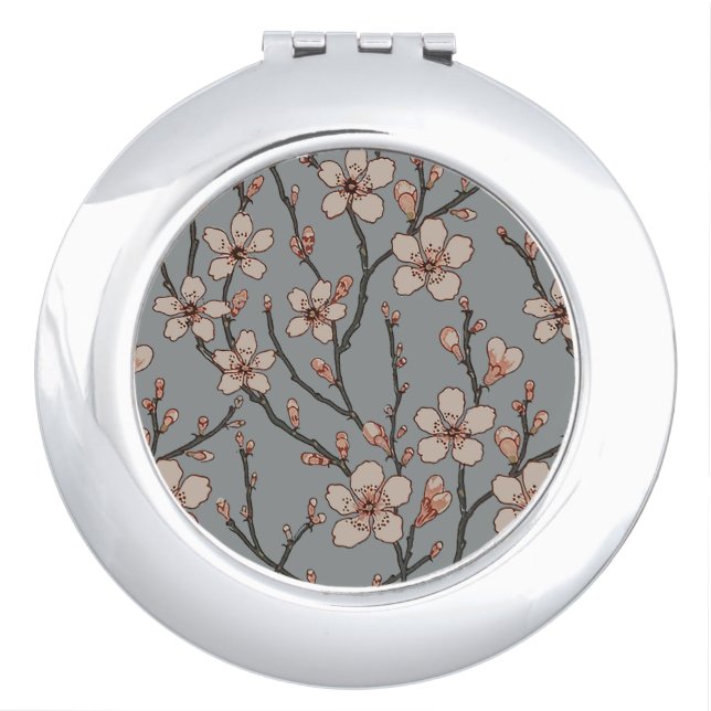 Elegant Sweet Pink Flower Blossom Cherry Pattern Compact Mirror (Front)