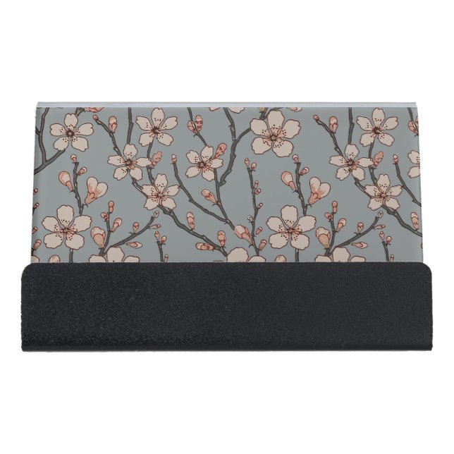 Elegant Sweet Pink Flower Blossom Cherry Pattern Desk Business Card Holder (Front)