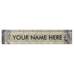 Elegant Sweet Pink Flower Blossom Cherry Pattern Desk Name Plate
