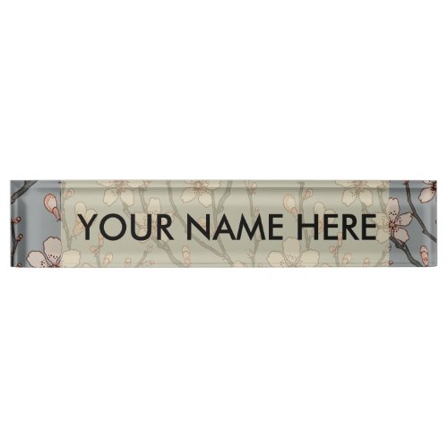 Elegant Sweet Pink Flower Blossom Cherry Pattern Desk Name Plate