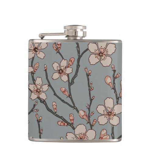 Elegant Sweet Pink Flower Blossom Cherry Pattern Flask