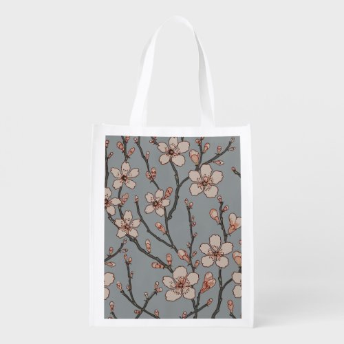 Elegant Sweet Pink Flower Blossom Cherry Pattern Grocery Bag