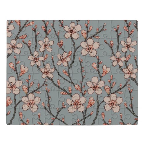 Elegant Sweet Pink Flower Blossom Cherry Pattern Jigsaw Puzzle